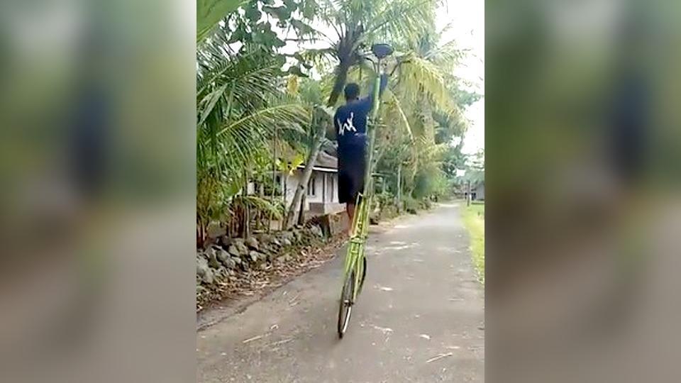 Man rides unusually tall bicycle, old video goes viral again